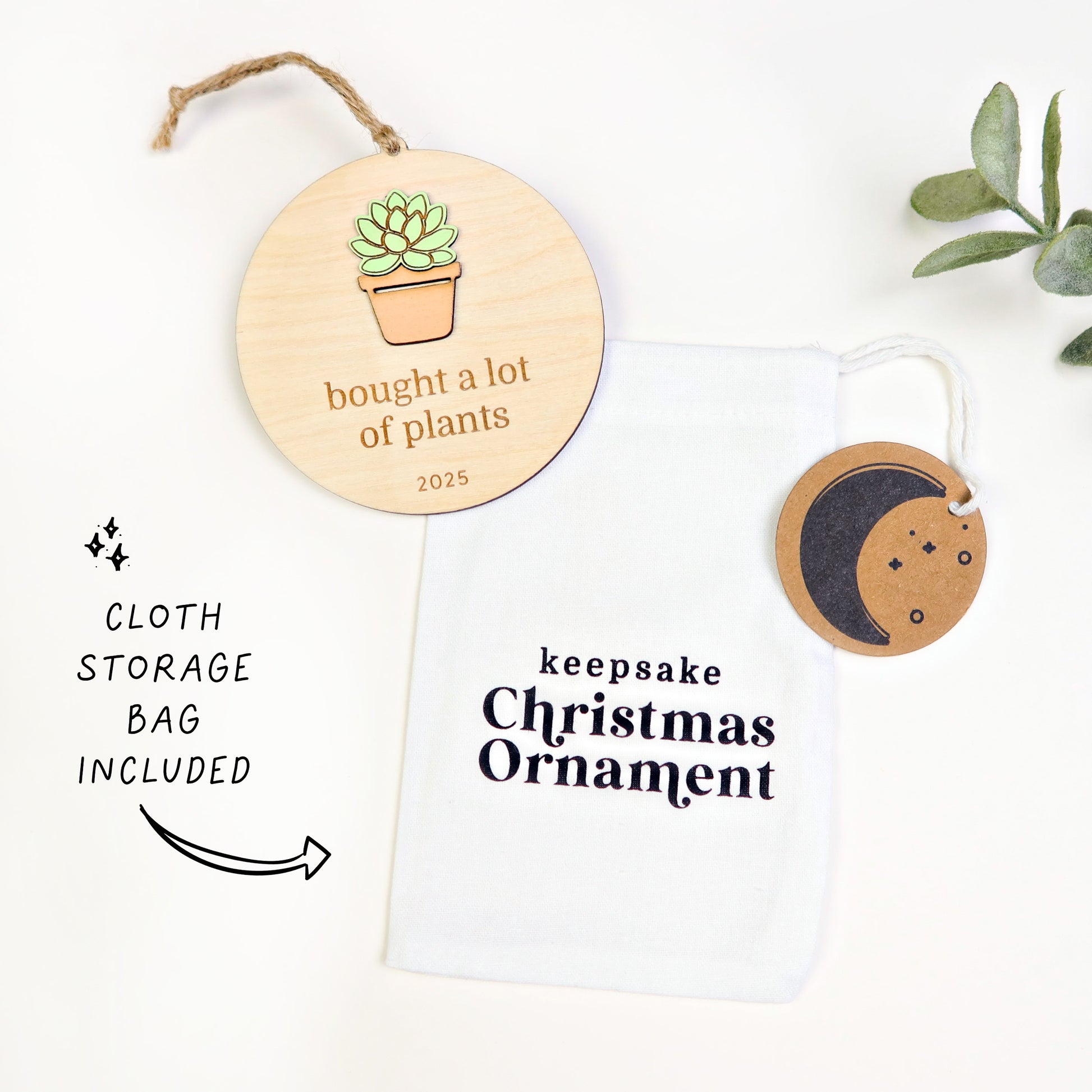 Wood Engraved Walking Goal Keepsake Christmas Ornament 2025 handmade by Moon Rock Prints includes cloth keepsake ornament storage bag
