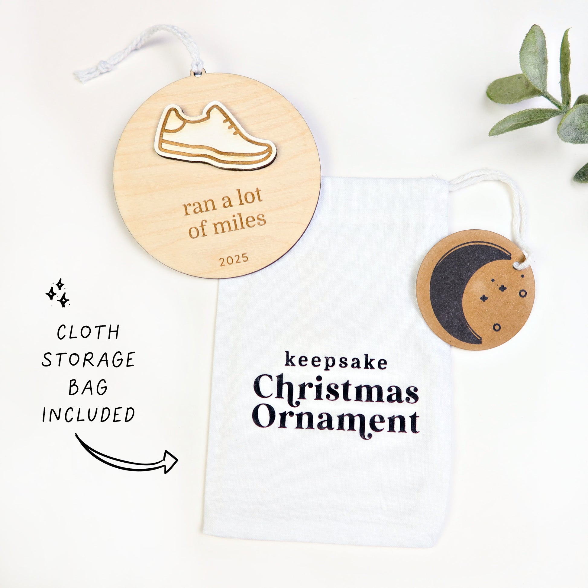 Wood Engraved Ran A Lot of Miles Runner Christmas Ornament 2025 handmade by Moon Rock Prints includes a clothe keepsake bag
