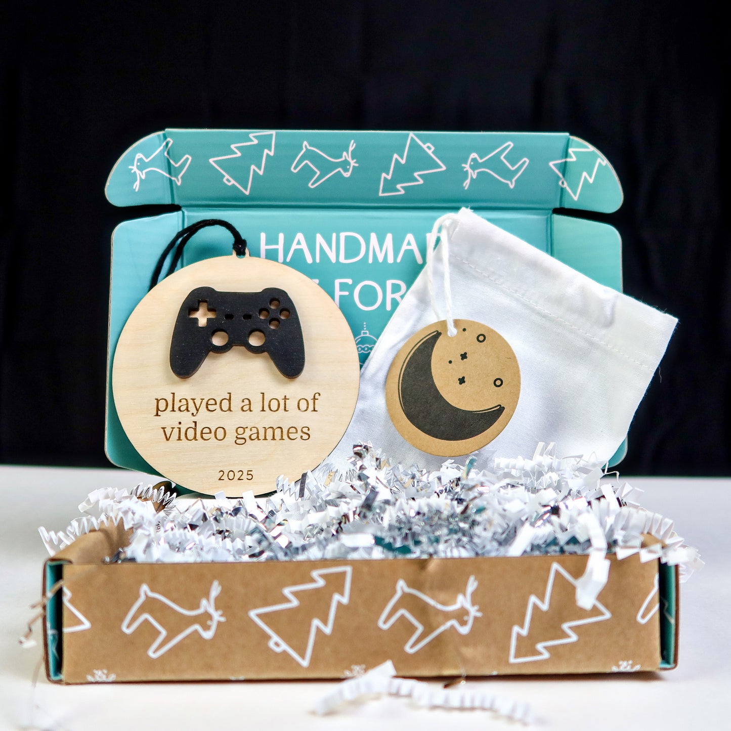 Wood Engraved Video Game Controller Keepsake Christmas Ornament 2025 handmade by Moon Rock Prints in cute packaging gift box