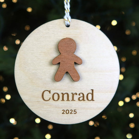 Wood Engraved Gingerbread Boy Personalized Kids Name Christmas Ornament 2025 handmade by Moon Rock Prints