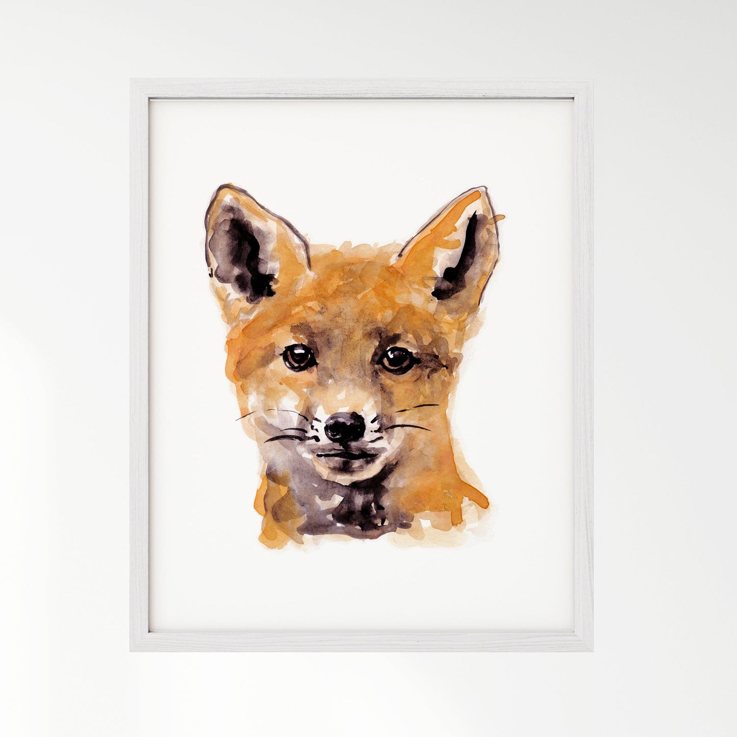 Baby Fox Kit Portrait Watercolor Art Print for Woodland Nursery by Moon Rock Prints