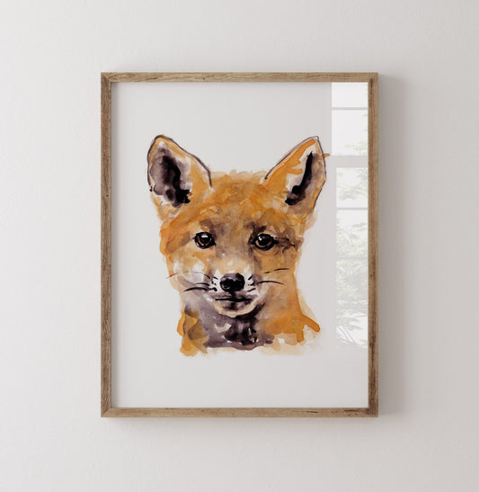 Baby Fox Kit Portrait Watercolor Art Print - Art Prints - Moon Rock Prints