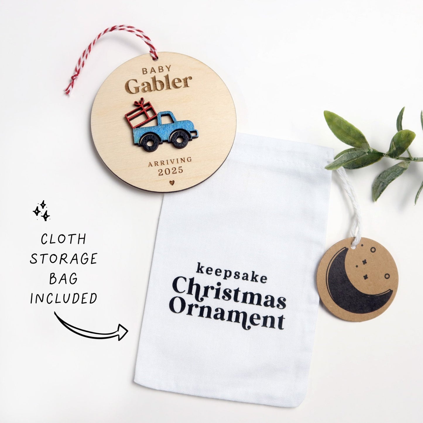 Blue Truck Pregnancy Announcement Ornament - Holiday Ornaments - Moon Rock Prints