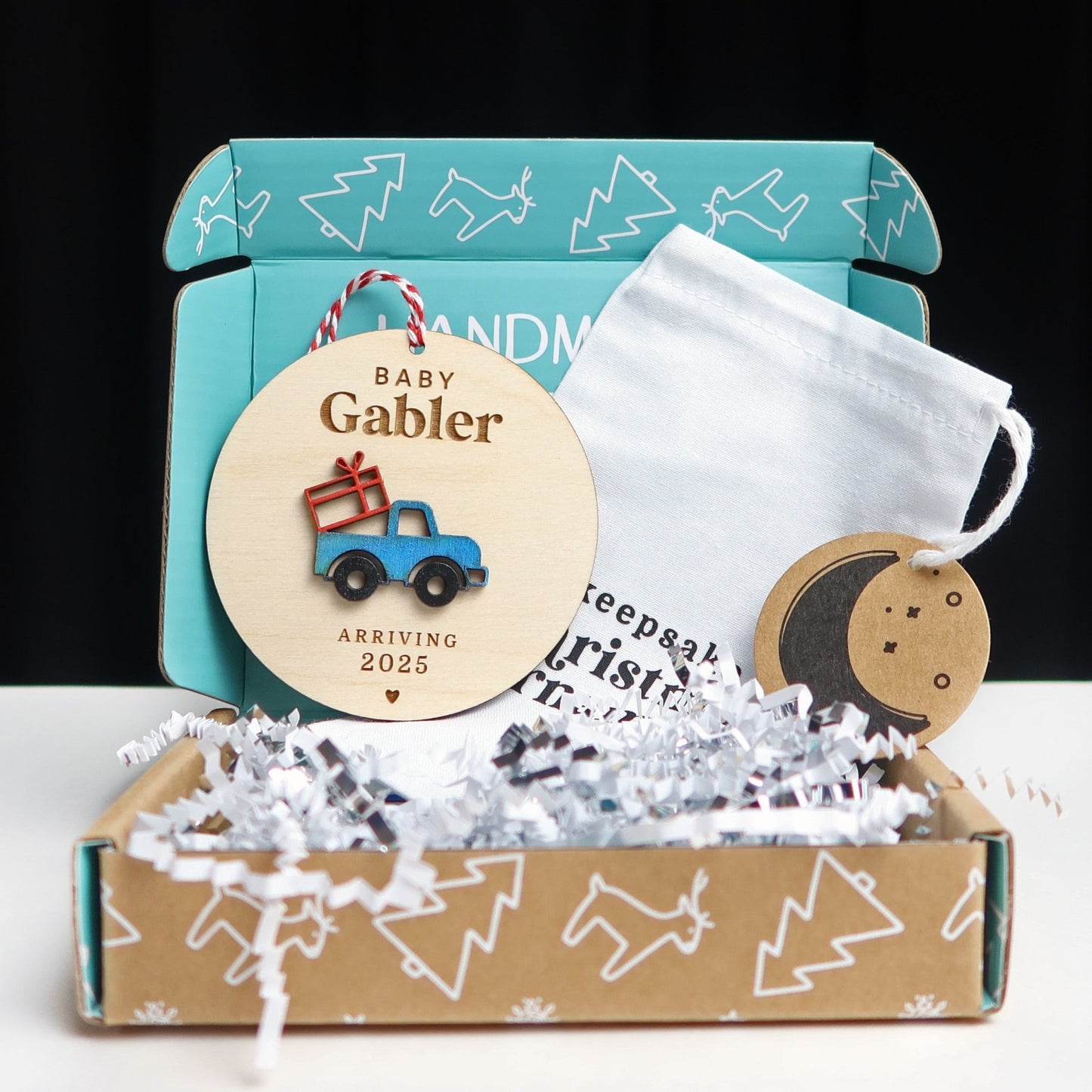 Blue Truck Pregnancy Announcement Ornament - Holiday Ornaments - Moon Rock Prints
