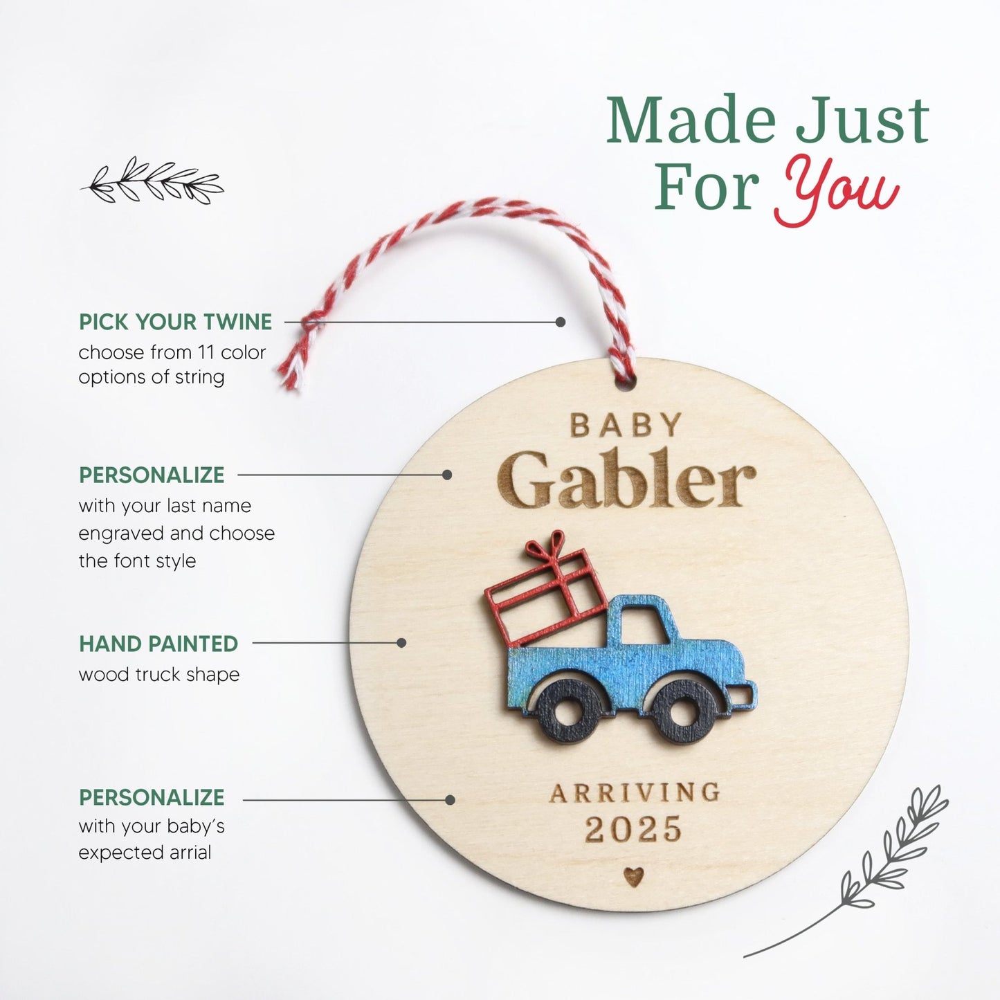 Blue Truck Pregnancy Announcement Ornament - Holiday Ornaments - Moon Rock Prints