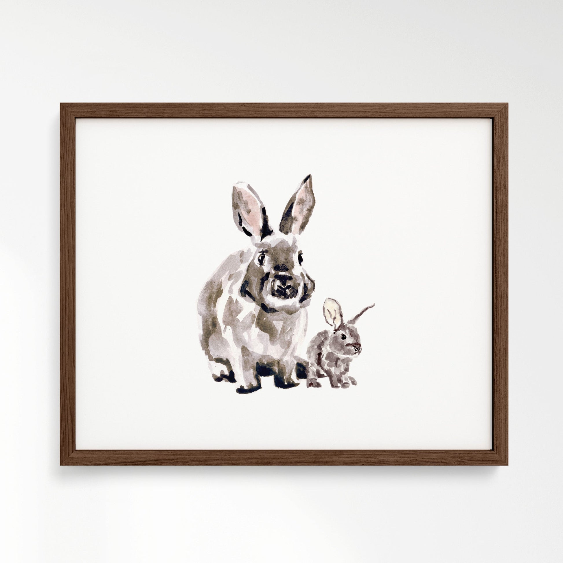 Bunny and Baby Bunny Woodland Animal Watercolor Art Print - Art Prints - Moon Rock Prints