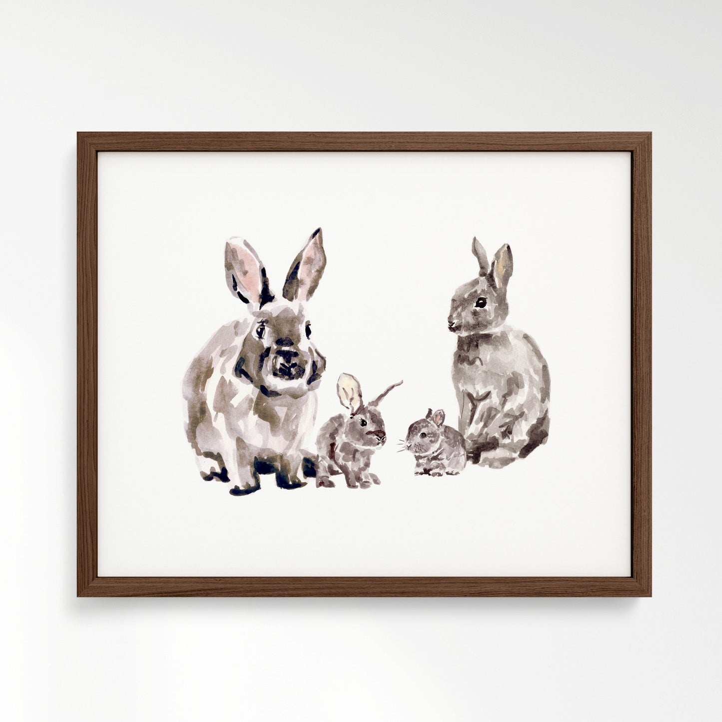 Bunny Family of 4 Woodland Animal Watercolor Art Print - Art Prints - Moon Rock Prints