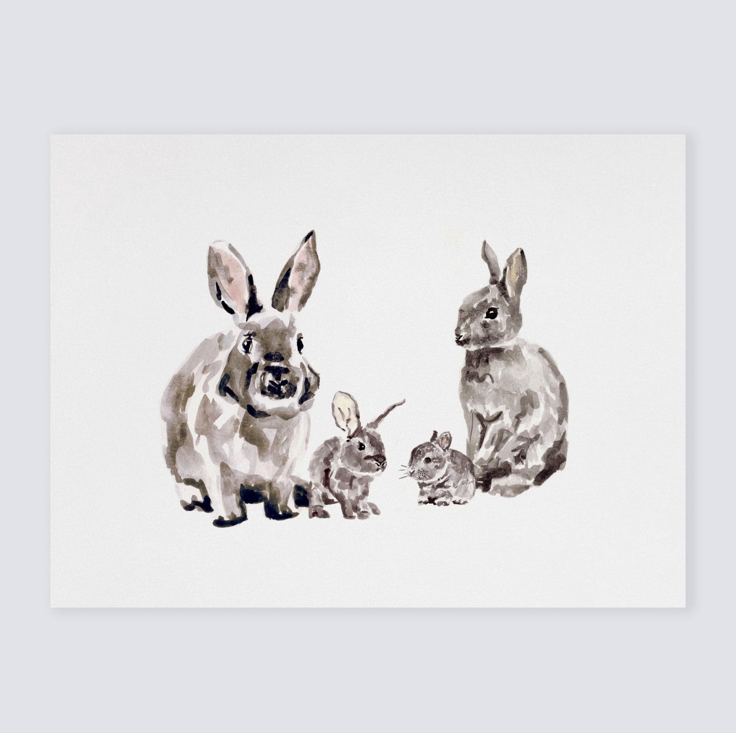Bunny Family of 4 Woodland Animal Watercolor Art Print for Woodland Nursery by Moon Rock Prints