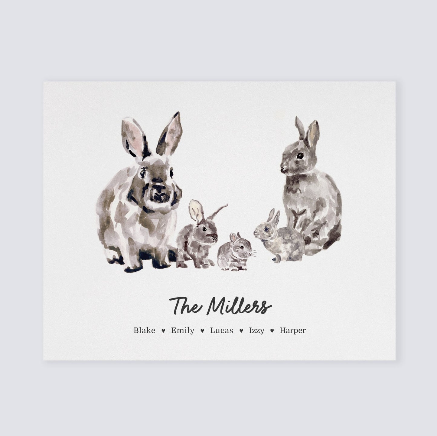 Bunny Family Personalized Watercolor Art Print - Art Prints - Moon Rock Prints