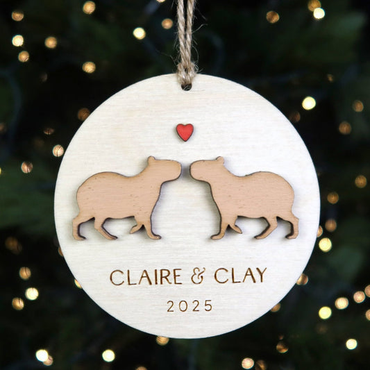 Capybara Couple Personalized Ornament - Holiday Ornaments - Moon Rock Prints