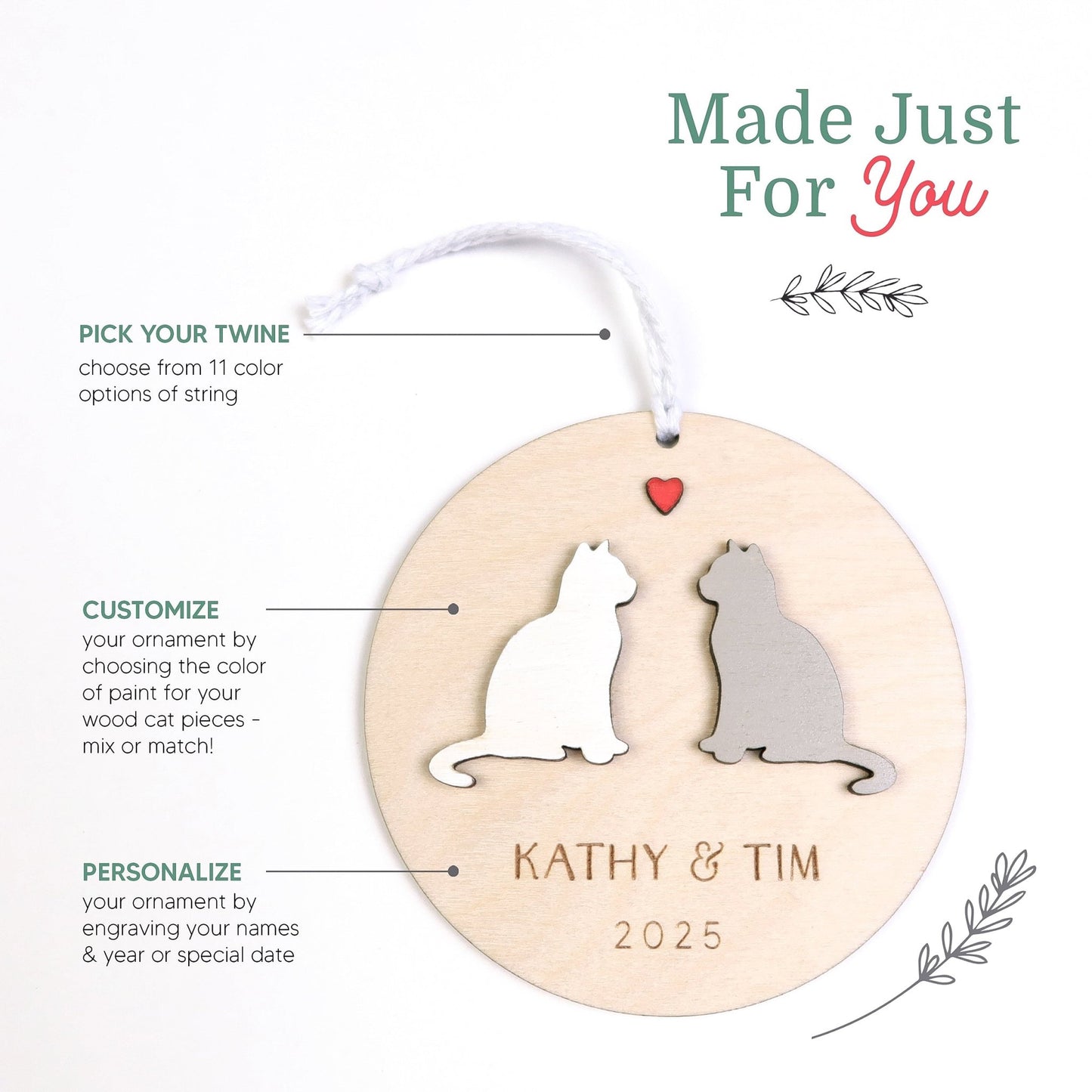 Cat Couple Personalized Ornament - Holiday Ornaments - Moon Rock Prints