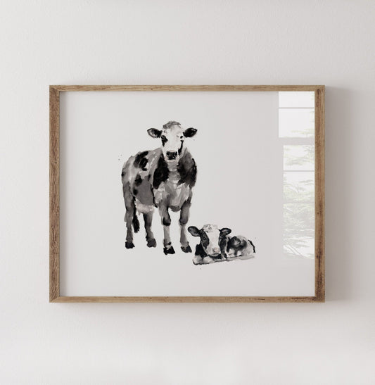 Cow and Baby Cow Watercolor Art Print - Art Prints - Moon Rock Prints