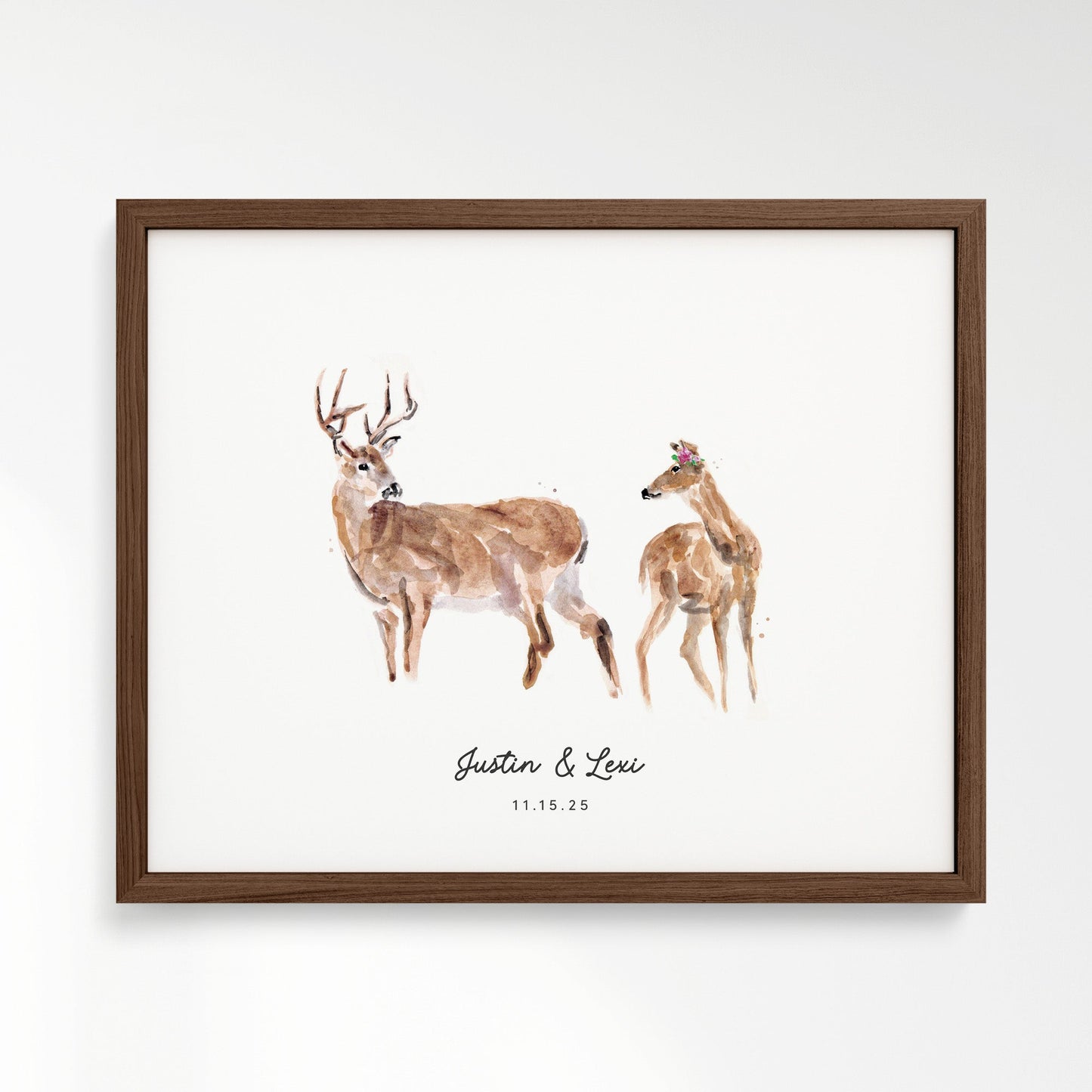 Deer Couple Personalized Watercolor Art Print - Art Prints - Moon Rock Prints