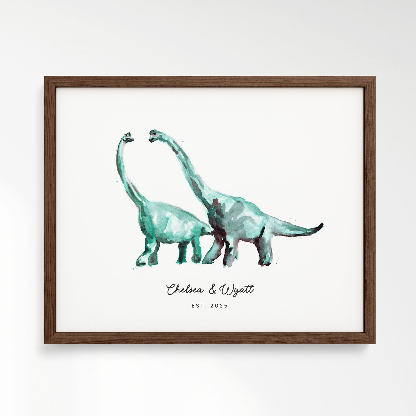 Dinosaur Couple Personalized Watercolor Art Print - Art Prints - Moon Rock Prints