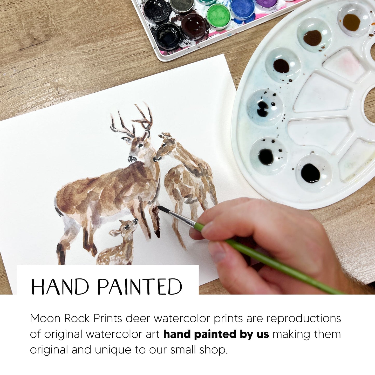 Doe & Fawn Woodland Animal Watercolor Art Print - Art Prints - Moon Rock Prints