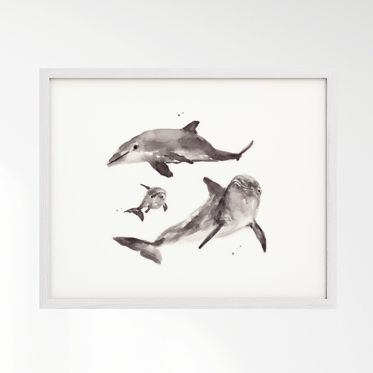 Dolphin Family of 3 Ocean Animal Watercolor Art Print - Art Prints - Moon Rock Prints