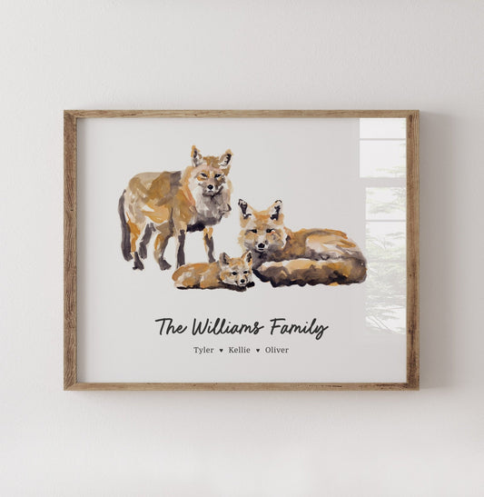 Fox Family Personalized Watercolor Art Print - Art Prints - Moon Rock Prints