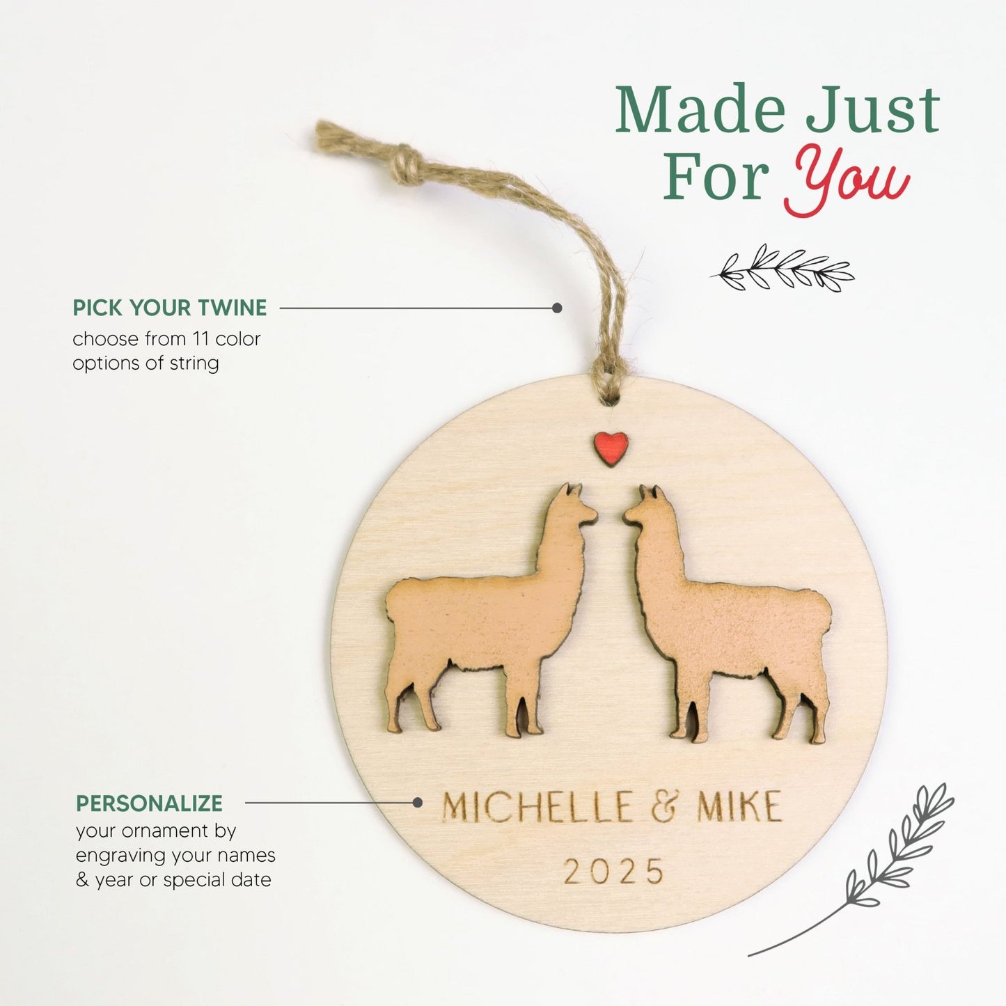 Llama Couple Personalized Ornament - Holiday Ornaments - Moon Rock Prints