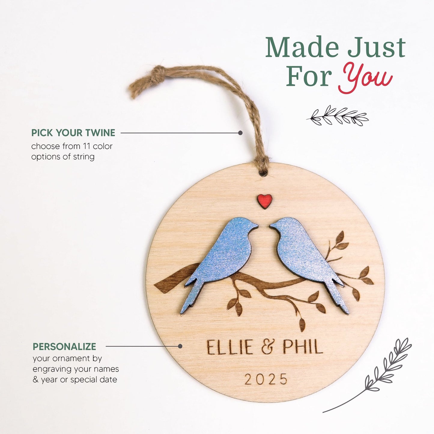 Lovebirds Couple Personalized Ornament - Holiday Ornaments - Moon Rock Prints