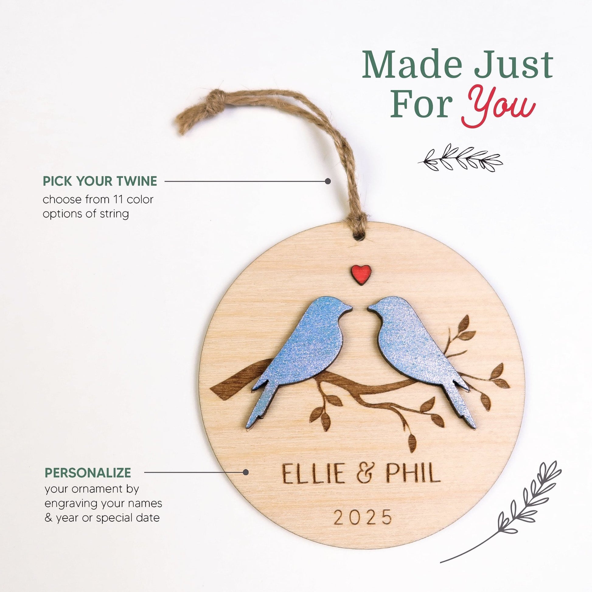 Lovebirds Couple Personalized Ornament - Holiday Ornaments - Moon Rock Prints