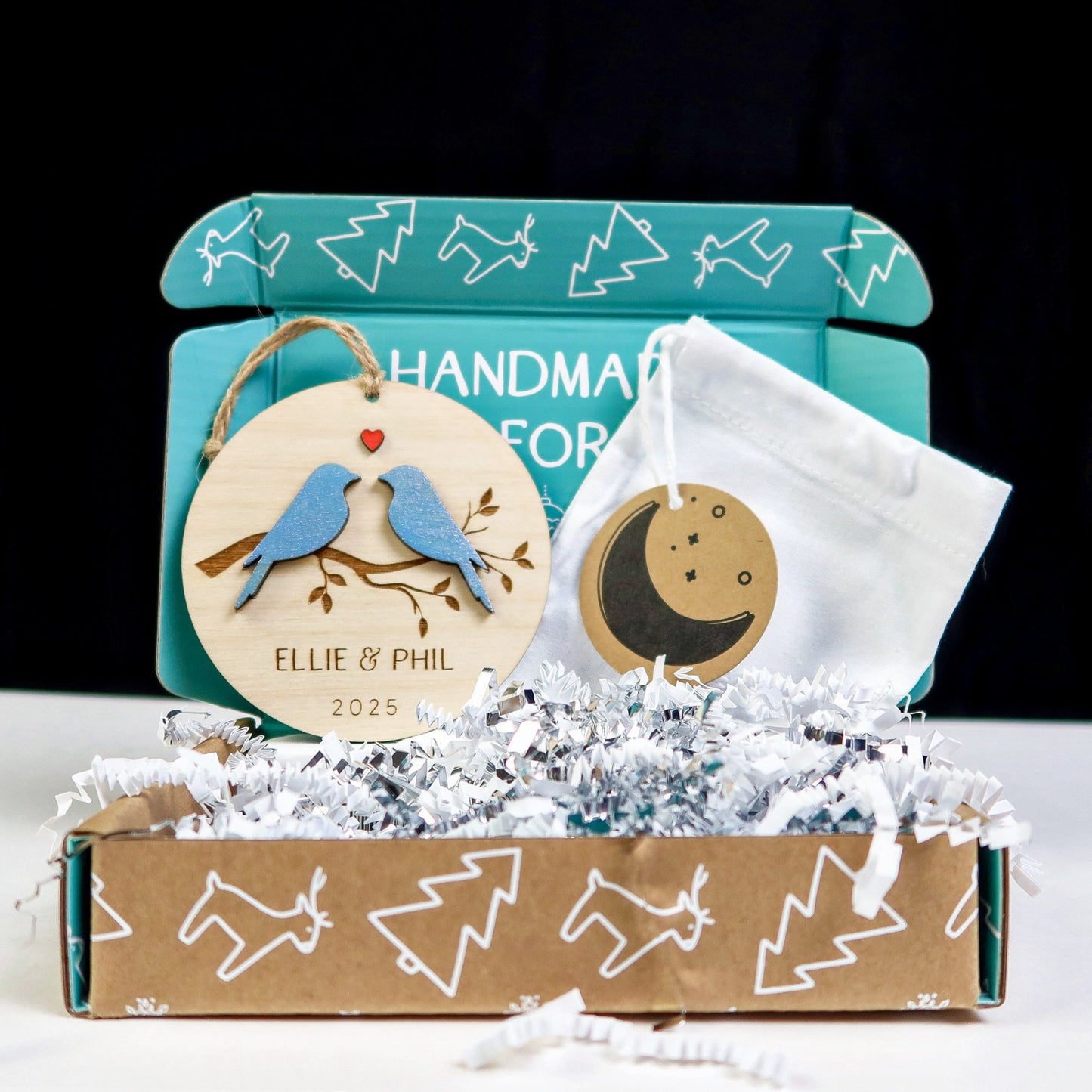 Lovebirds Couple Personalized Ornament - Holiday Ornaments - Moon Rock Prints