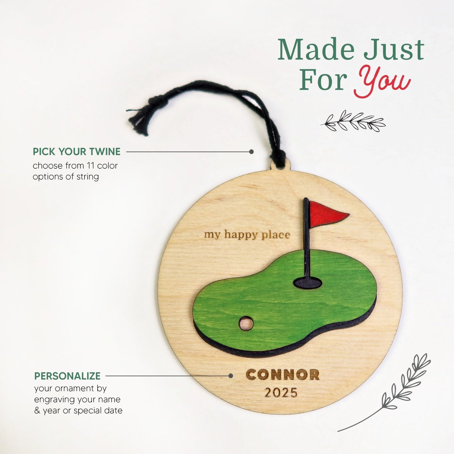 My Happy Place Golf Ornament - Holiday Ornaments - Moon Rock Prints