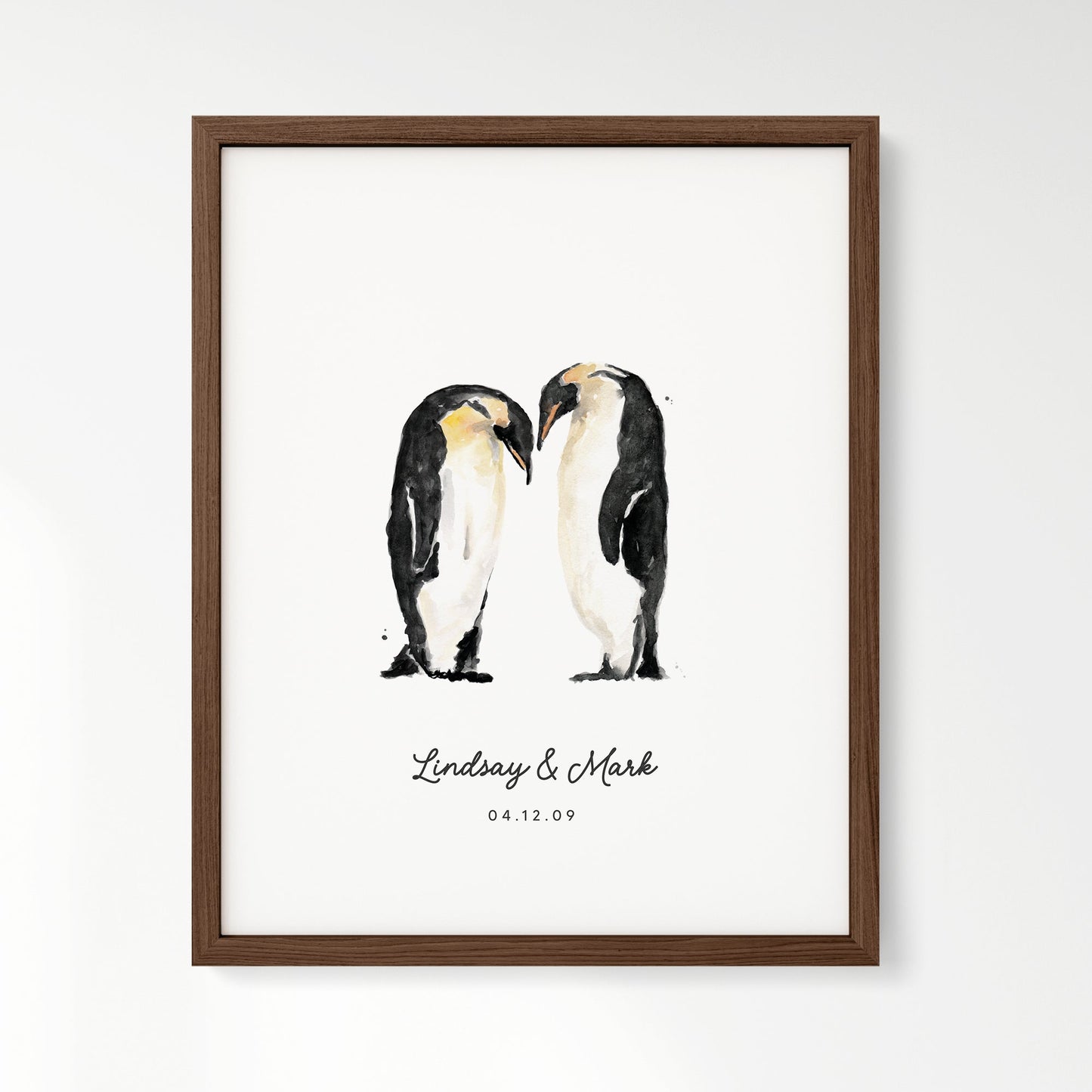 Penguin Couple Personalized Watercolor Art Print - Art Prints - Moon Rock Prints