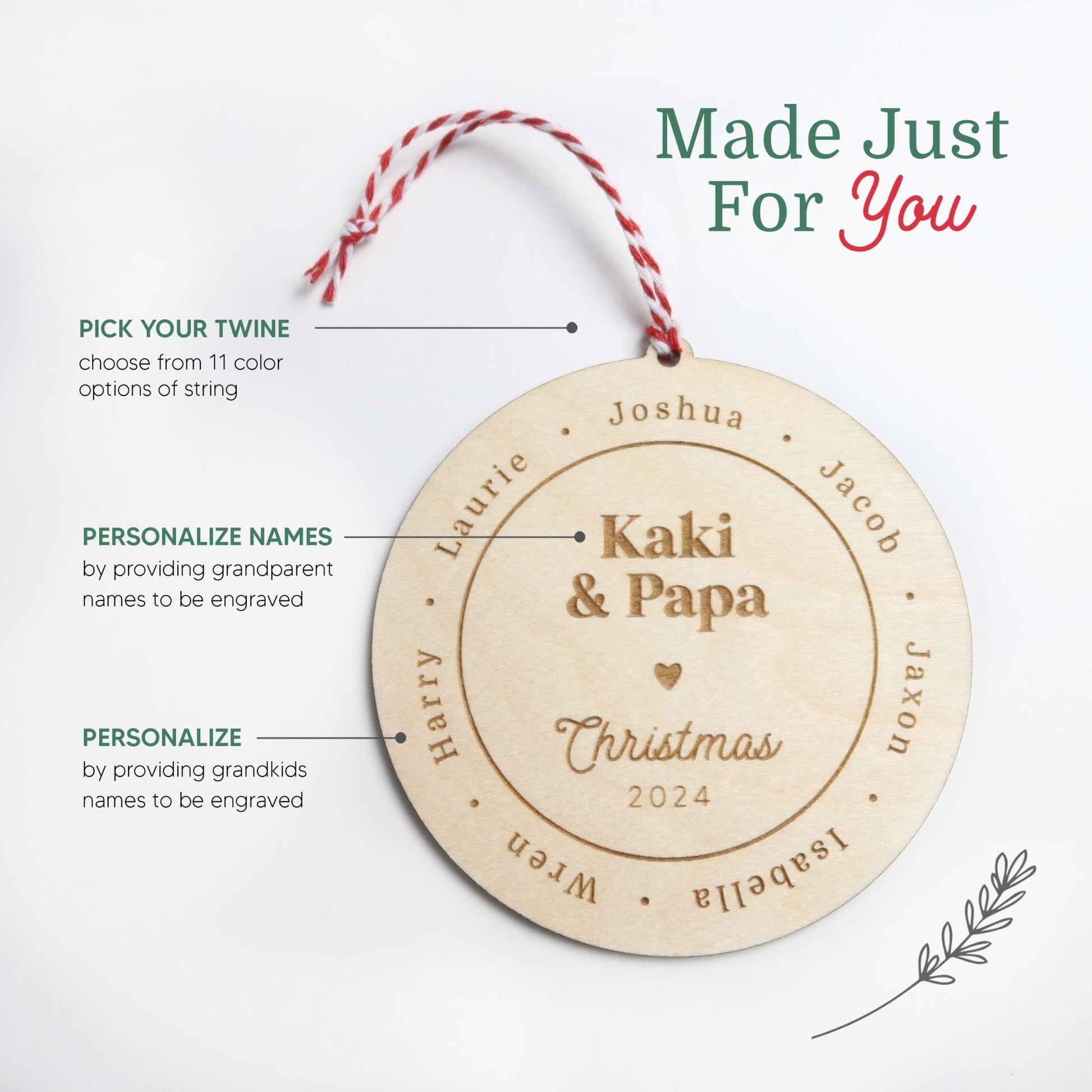 Personalized Grandparents Christmas Ornament with Grandchildren Names - Holiday Ornaments - Moon Rock Prints