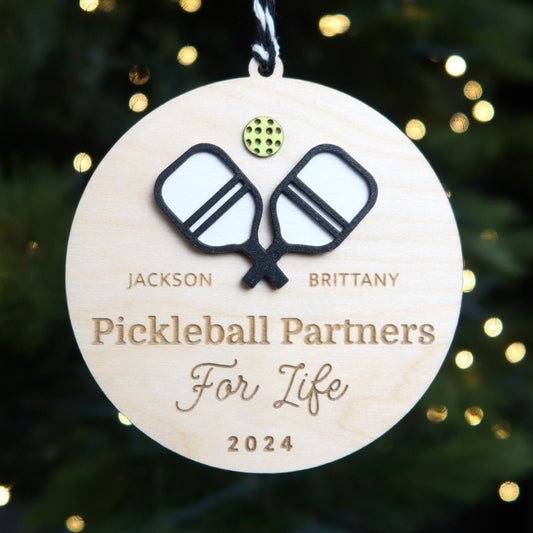 Pickleball Partners for Life Personalized Pickleball Player Ornament - Holiday Ornaments - Moon Rock Prints