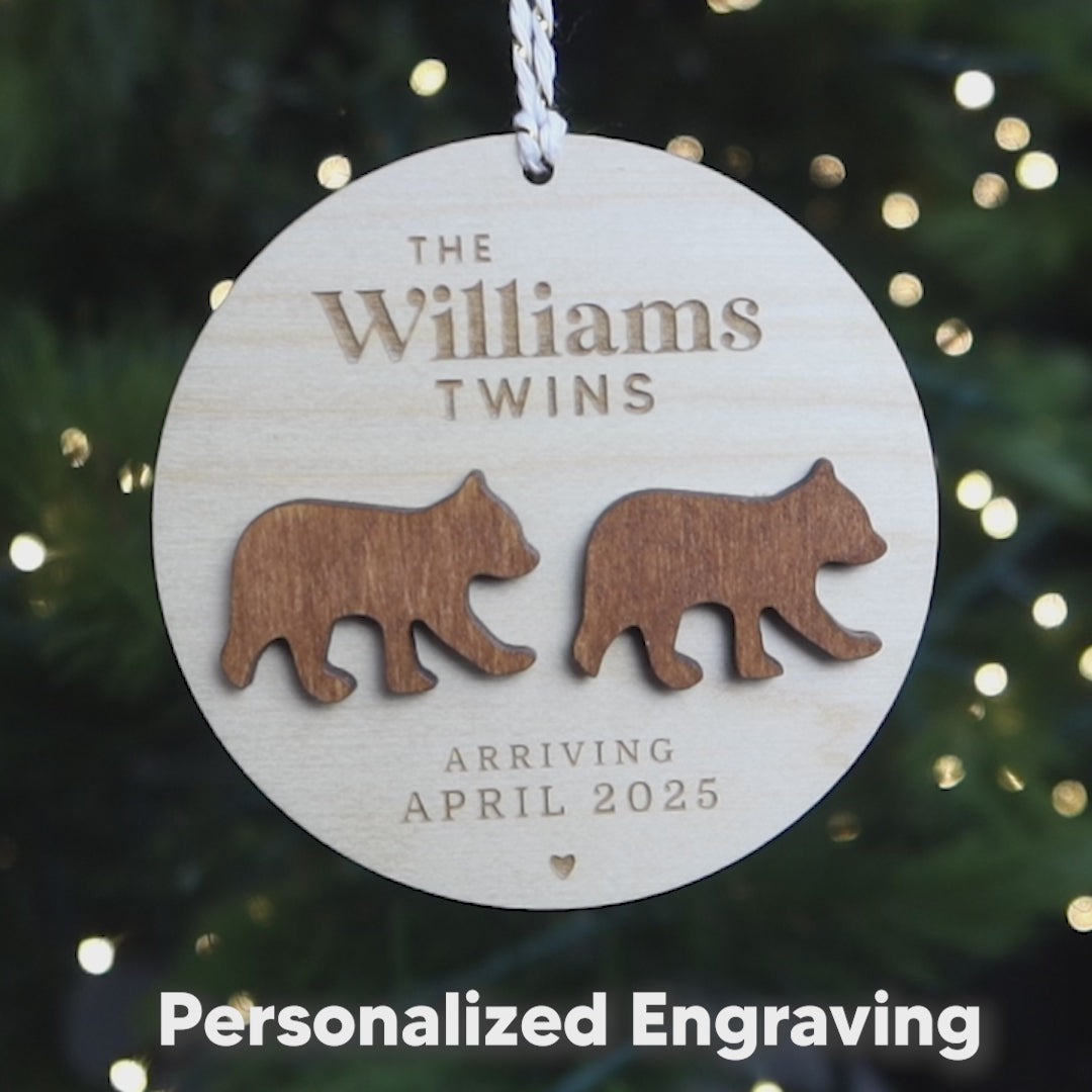 Bear Twins Pregnancy Keepsake Christmas Ornament Twins Reveal Christmas Surprise 2024