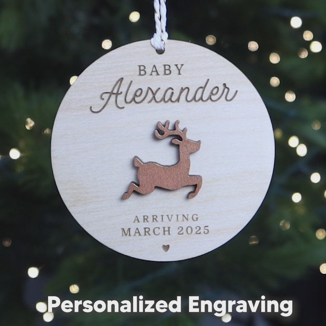 Baby Arriving in 2025 Reindeer Personalized Pregnancy Announcement Ornament Christmas Pregnancy Reveal Gift 2024
