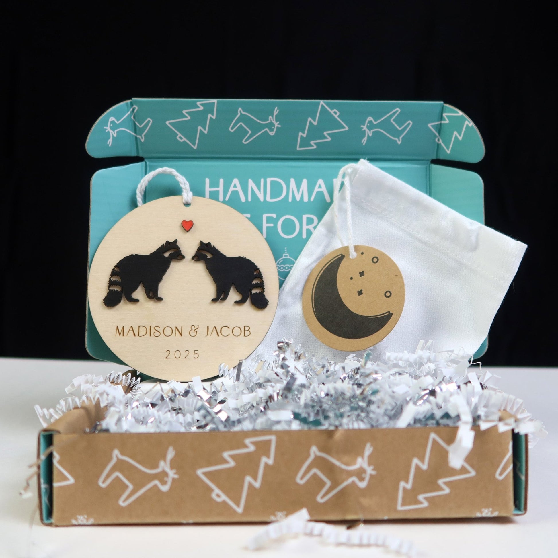 Raccoon Couple Personalized Ornament - Holiday Ornaments - Moon Rock Prints