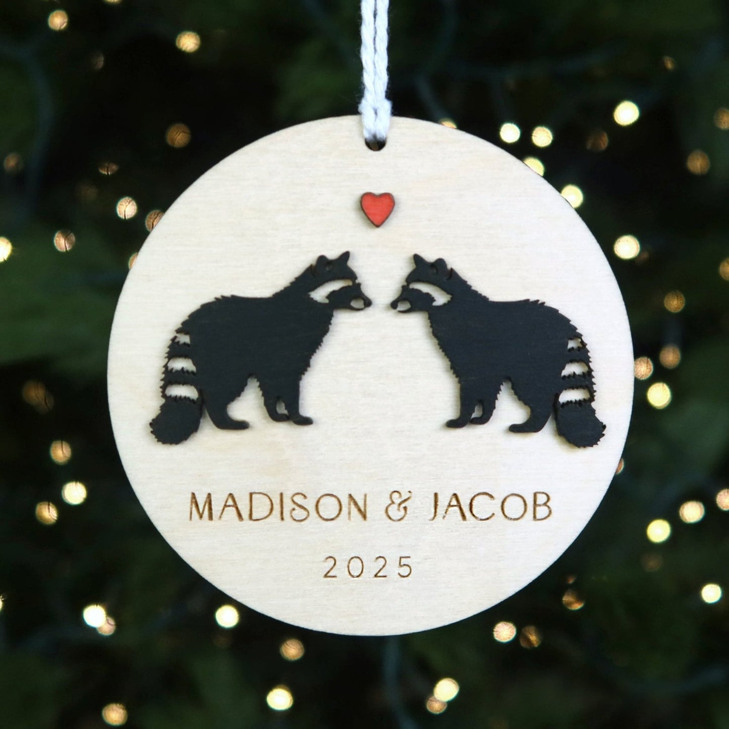 Raccoon Couple Personalized Ornament - Holiday Ornaments - Moon Rock Prints