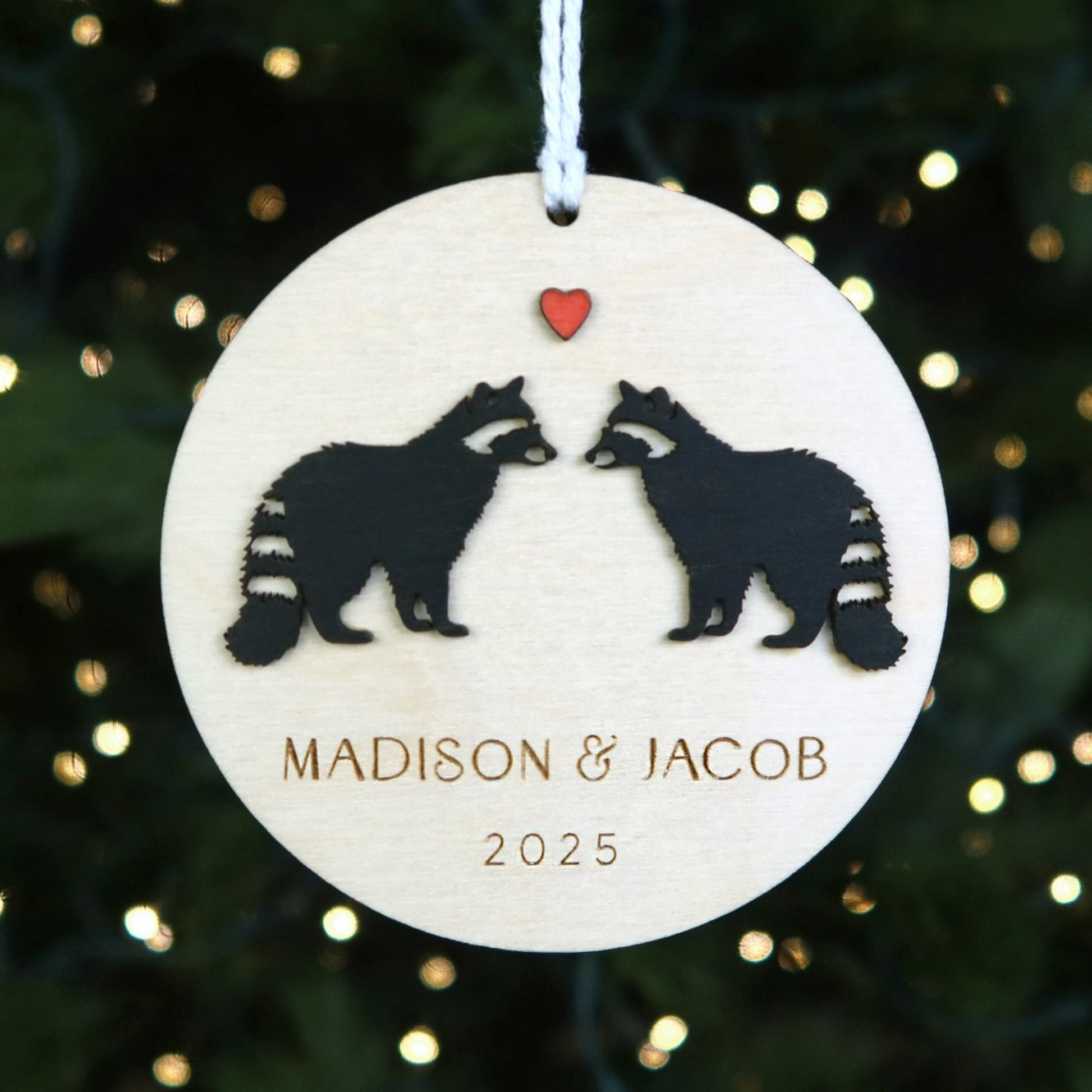 Raccoon Couple Personalized Ornament - Holiday Ornaments - Moon Rock Prints