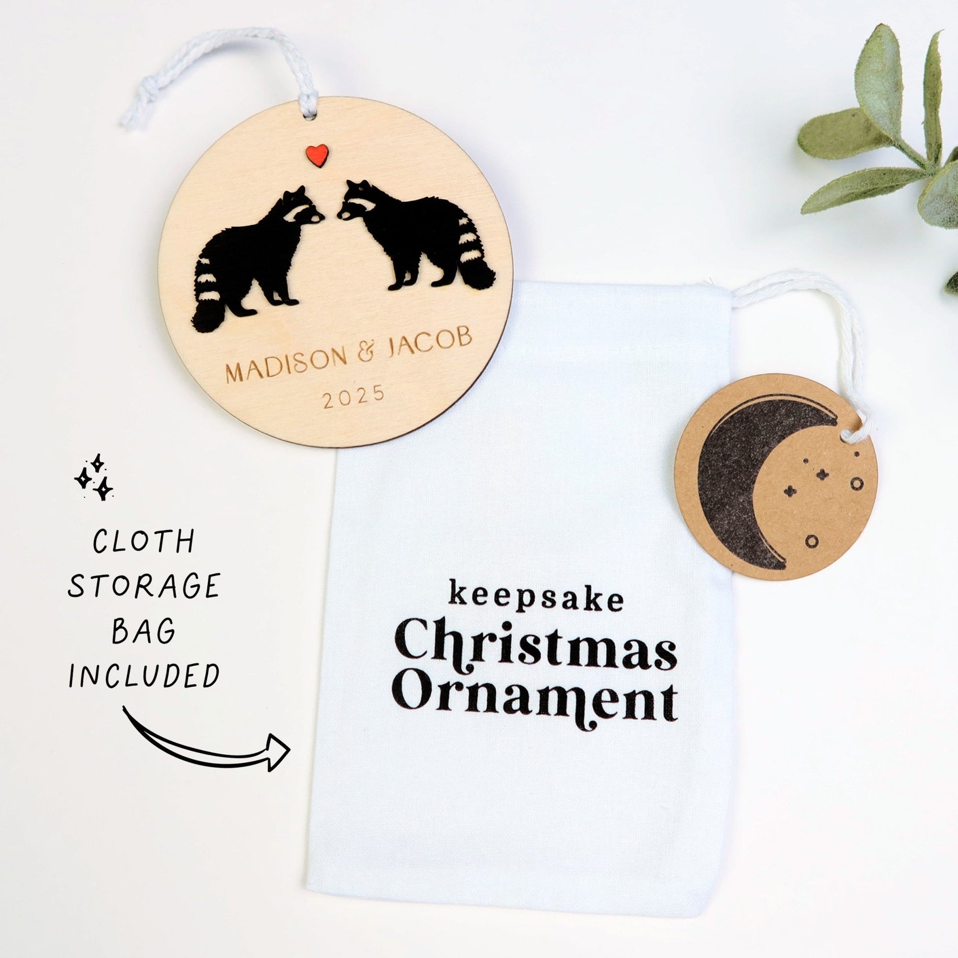 Raccoon Couple Personalized Ornament - Holiday Ornaments - Moon Rock Prints