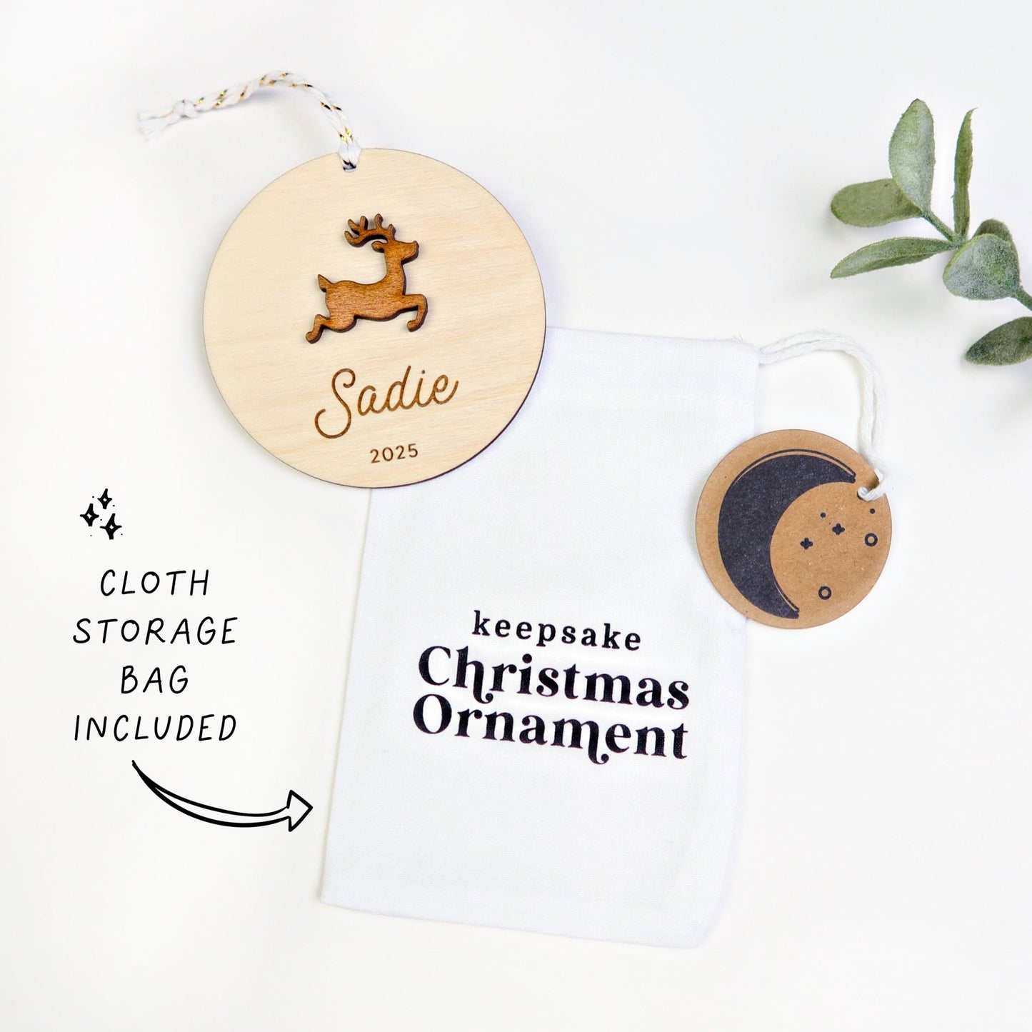 Reindeer Personalized Ornament - Holiday Ornaments - Moon Rock Prints