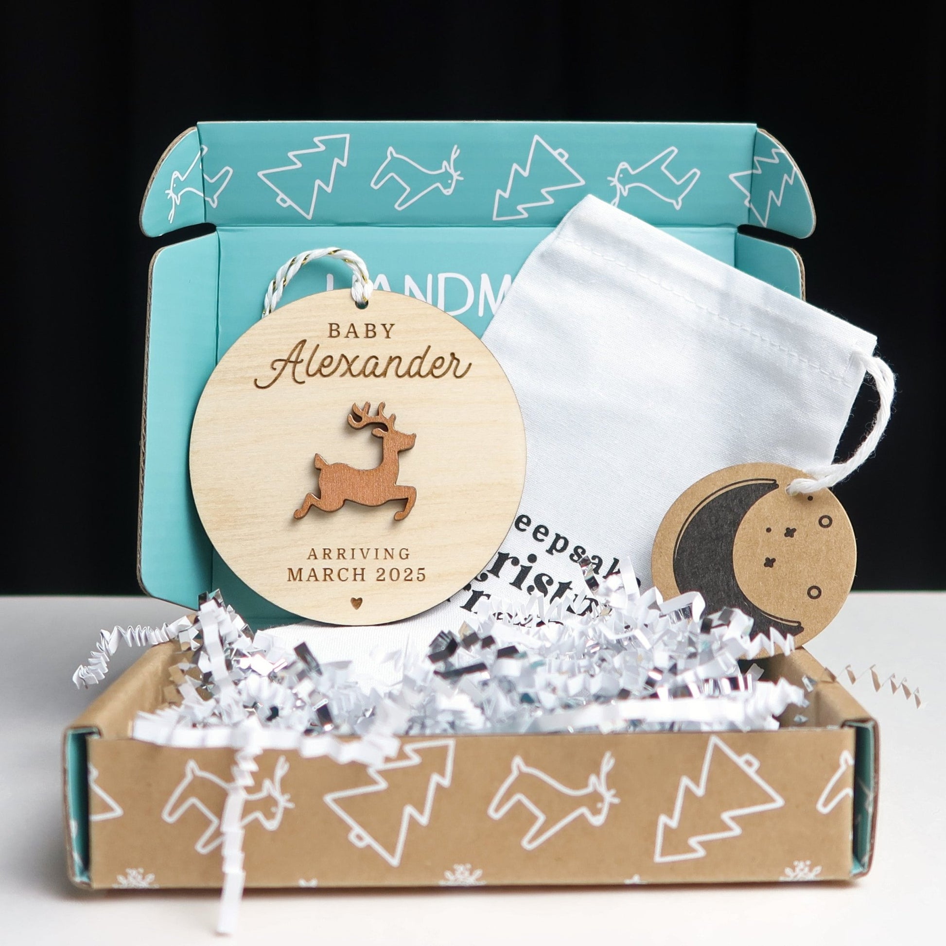 Reindeer Pregnancy Announcement Ornament - Holiday Ornaments - Moon Rock Prints