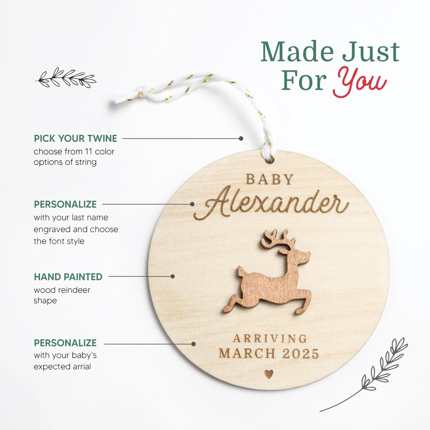 Reindeer Pregnancy Announcement Ornament - Holiday Ornaments - Moon Rock Prints