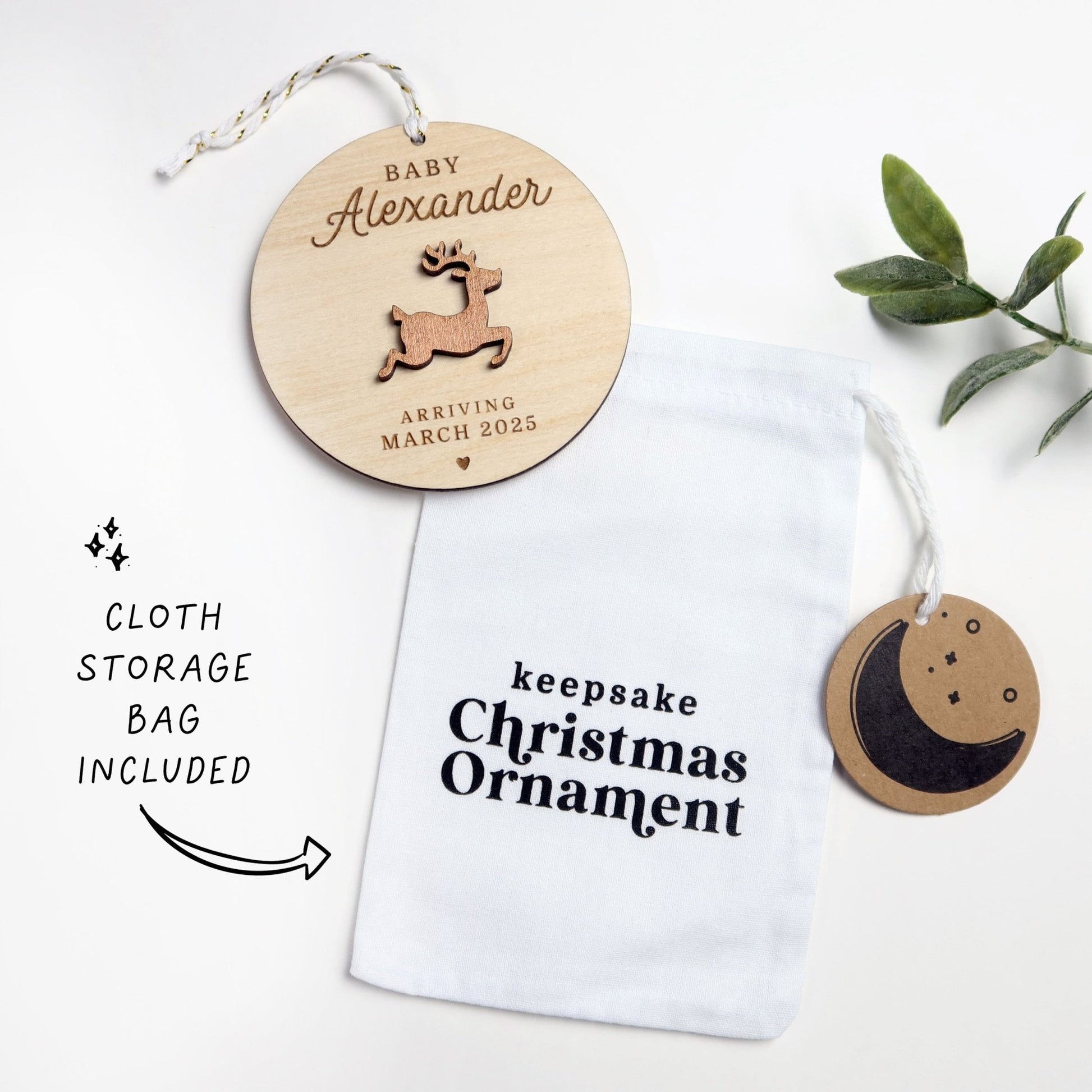 Reindeer Pregnancy Announcement Ornament - Holiday Ornaments - Moon Rock Prints
