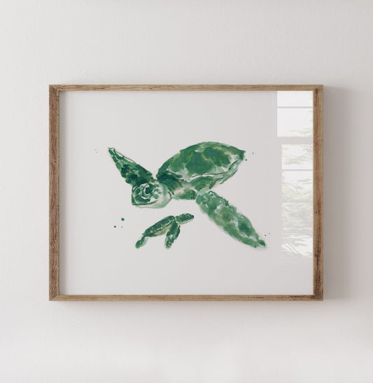 Sea Turtle and Baby Sea Turtle Watercolor Art Print - Art Prints - Moon Rock Prints