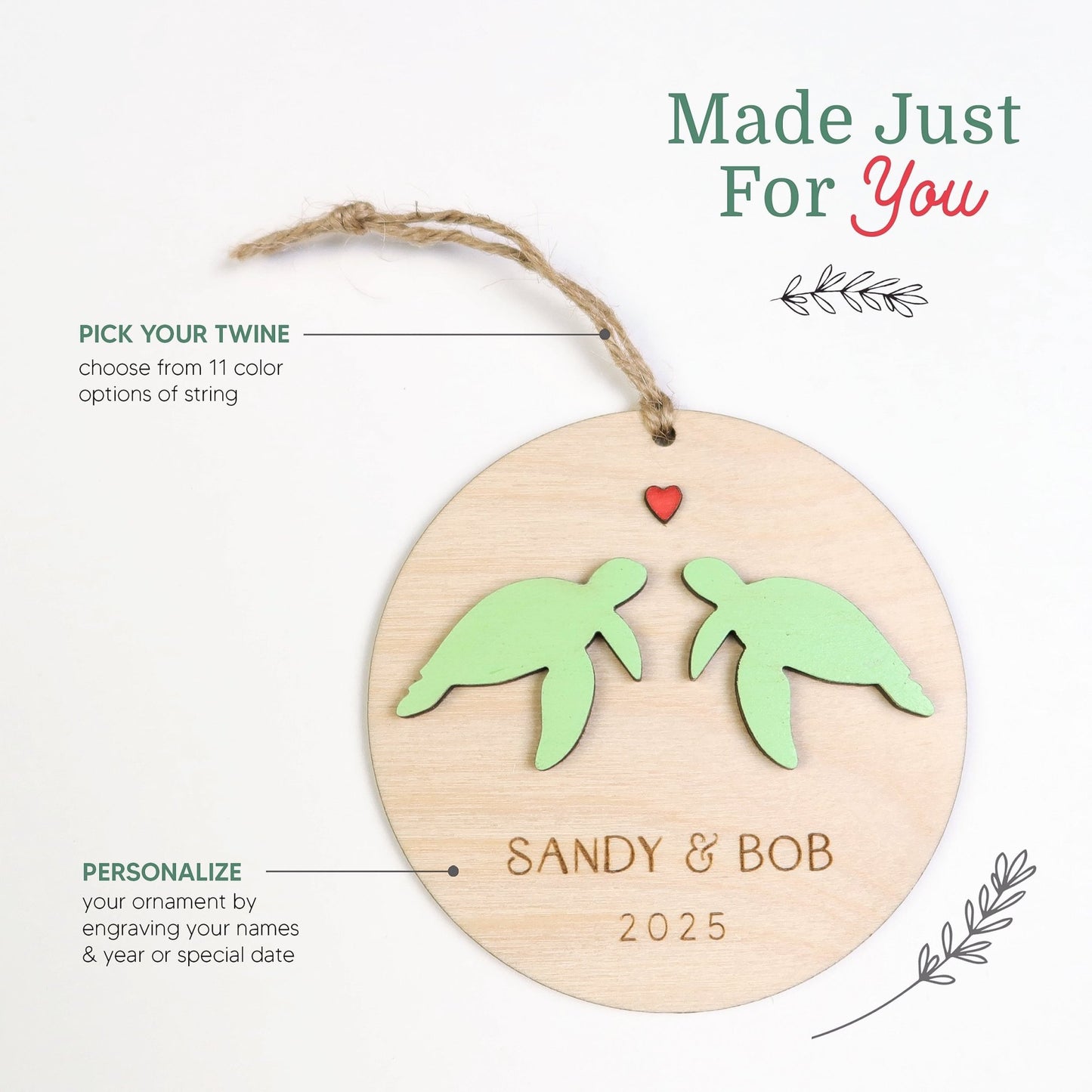 Sea Turtle Couple Personalized Ornament - Holiday Ornaments - Moon Rock Prints