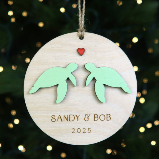 Sea Turtle Couple Personalized Ornament - Holiday Ornaments - Moon Rock Prints