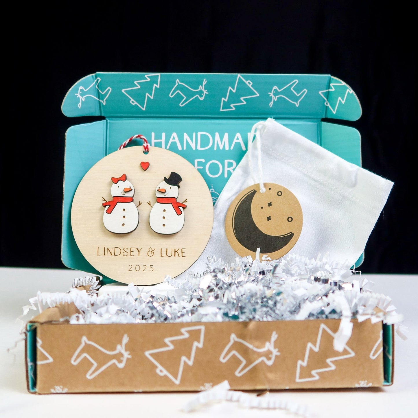 Snow Couple Personalized Ornament - Holiday Ornaments - Moon Rock Prints