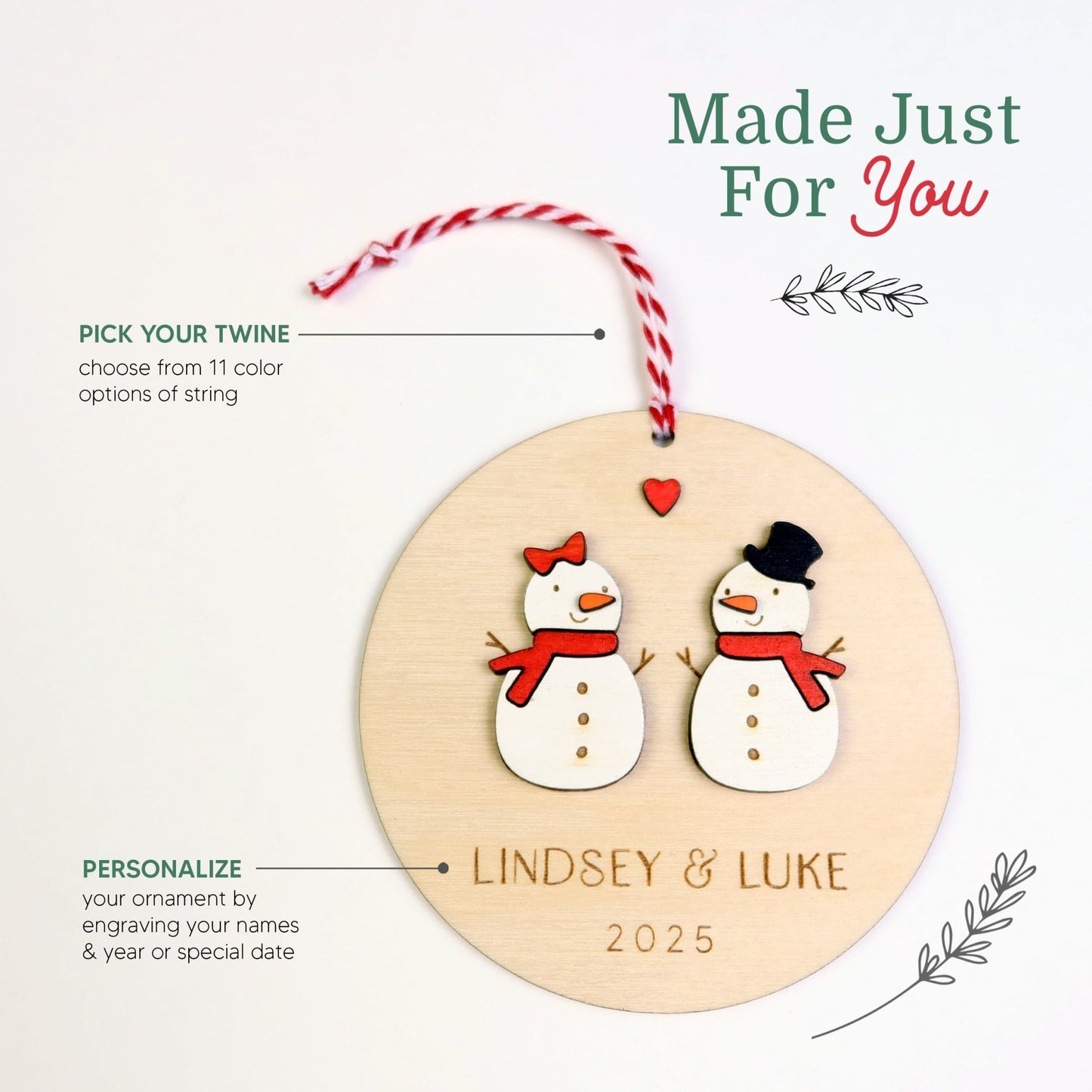 Snow Couple Personalized Ornament - Holiday Ornaments - Moon Rock Prints