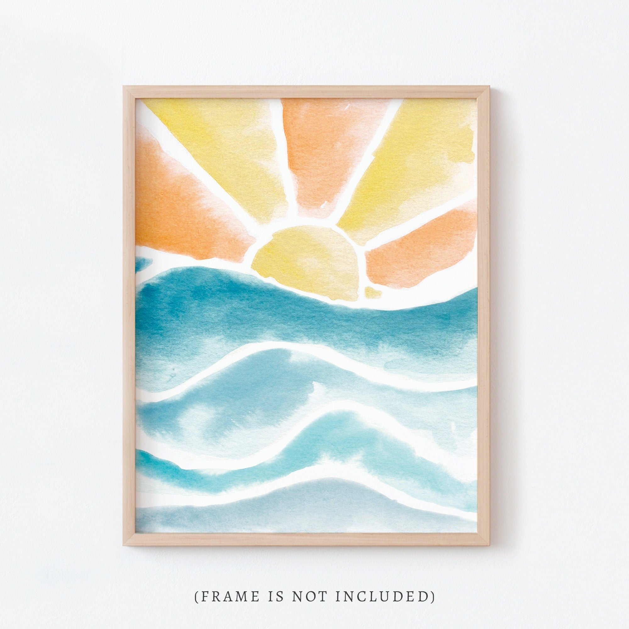 Sun on the Waves Colorful Watercolor Art Print for Ocean