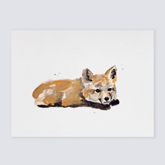 Baby Fox Kit Woodland Animal Watercolor Art Print for Woodland Nursery by Moon Rock Prints