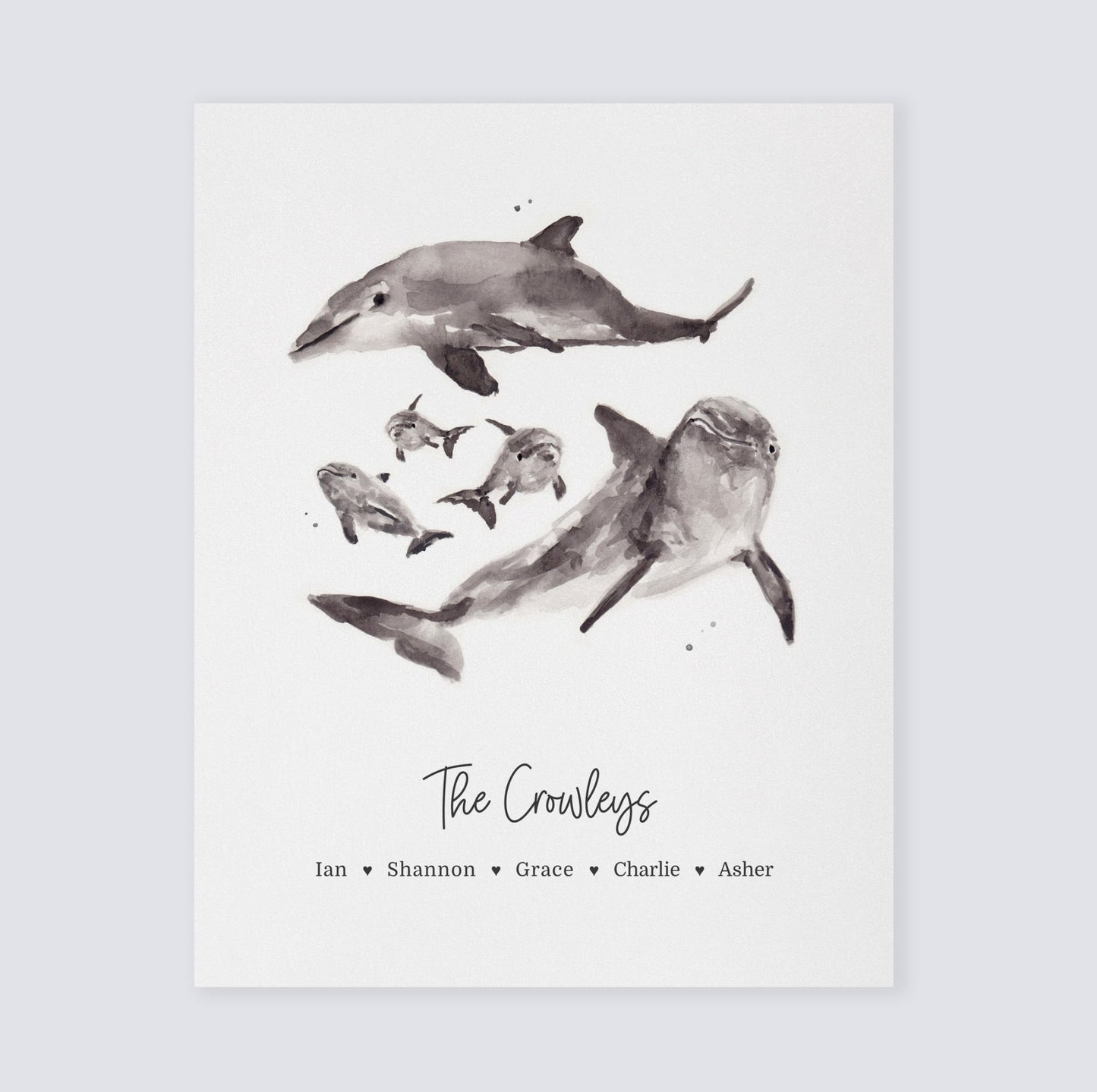 Dolphin Family Personalized Print - Art Prints - Moon Rock Prints