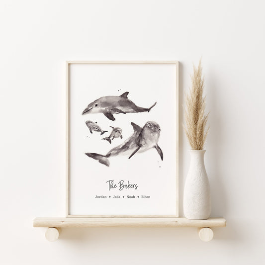 Dolphin Family Personalized Print - Art Prints - Moon Rock Prints