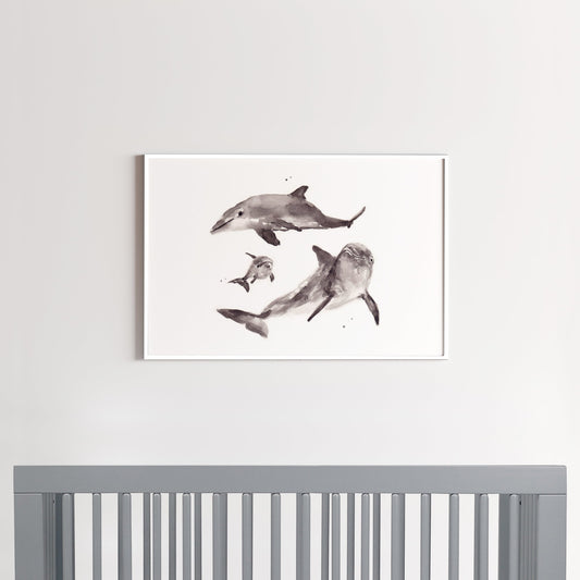 Dolphin Family Watercolor Print - Art Prints - Moon Rock Prints