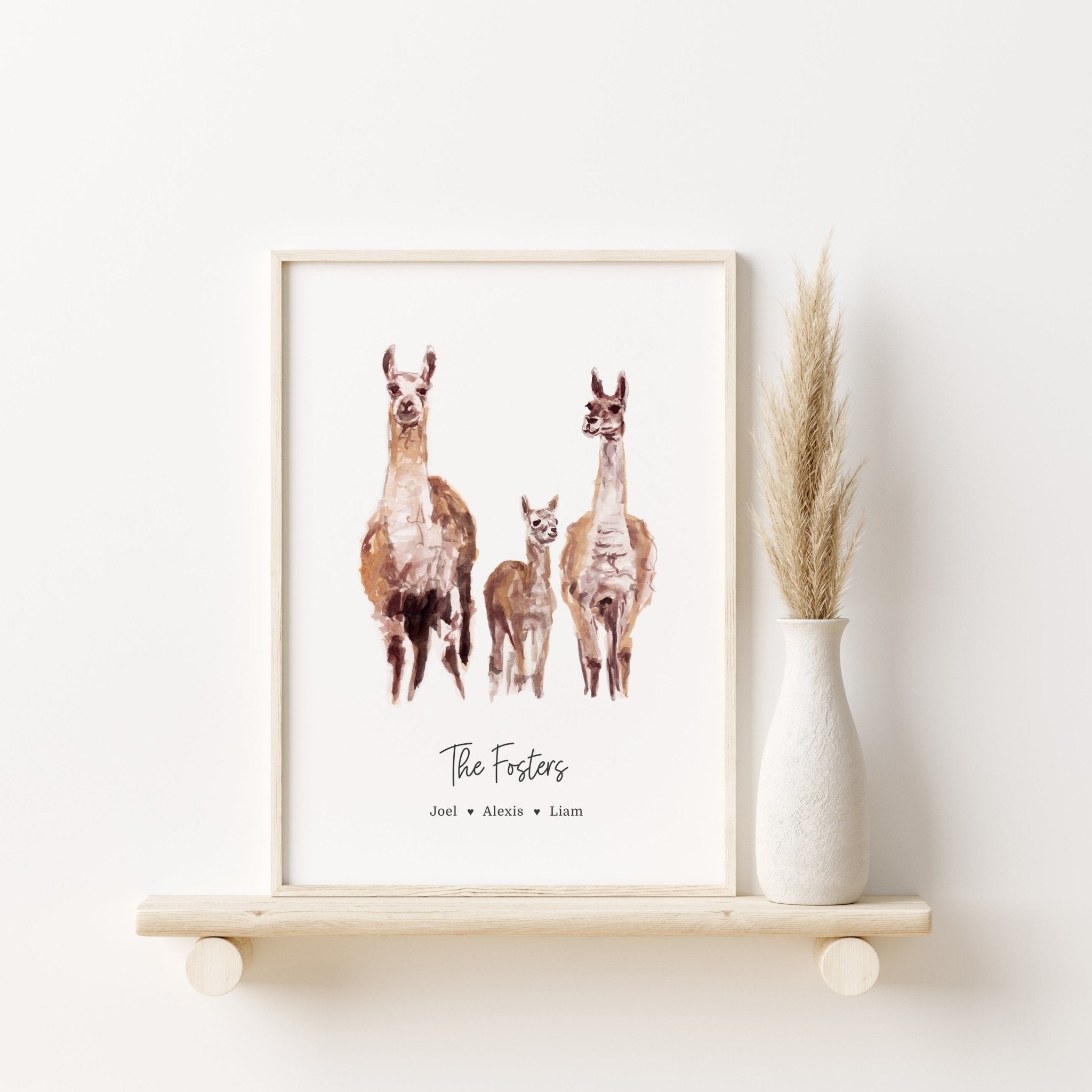 Llama Family Personalized Art Print for Boho Nursery – Moon Rock